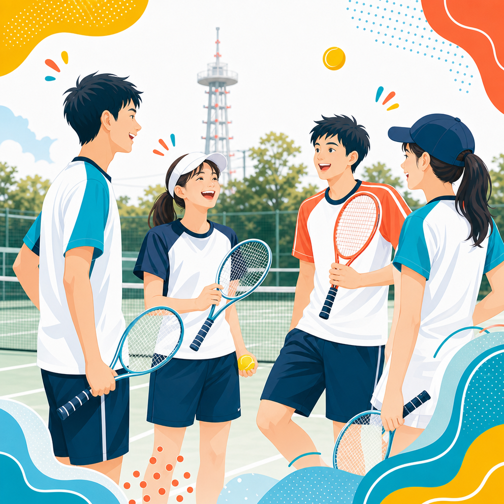 一宮市のコートでソフトテニスを楽しむメンバー